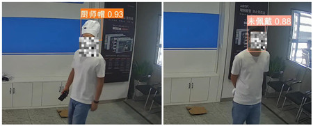 AI視頻聯(lián)網報警系統(tǒng) 廚師帽識別報警 安全帽佩戴識別報警 口罩識別報警 手機使用識別報警